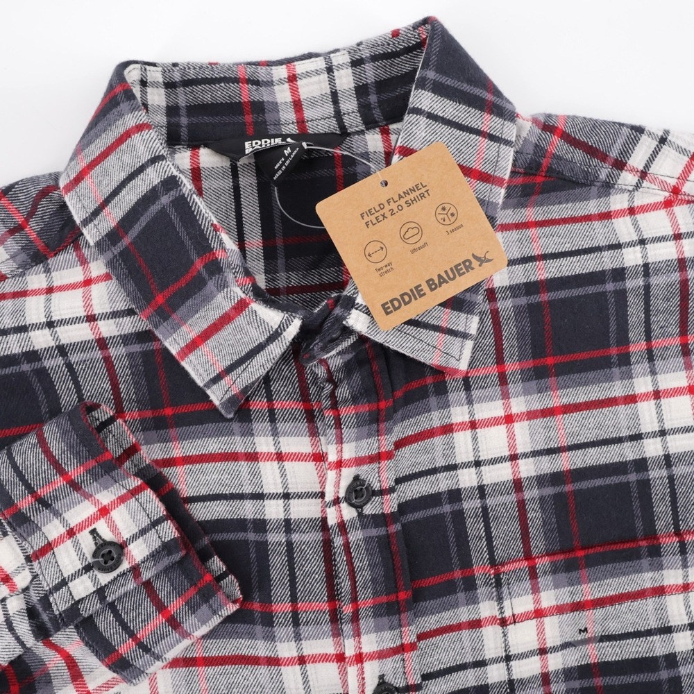 NEW Eddie Bauer Field Flannel Flex 2.0 Shirt Carbon Long Sleeve Mens M
